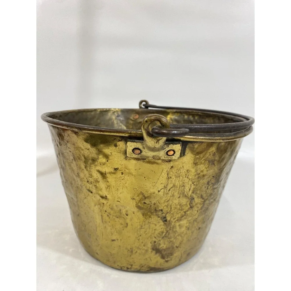Antique OLD HW Hayden Brass Bucket Patent Spun Brass Pail Iron Handle 1865